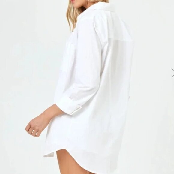 New L*Space Skipper Oversized Button Front Long Sleeve White Top NWT Medium - Picture 4 of 4